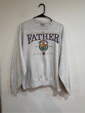 Vintage 90s No.1 Father Graphic Crewneck Sweatshirt - Light Gray